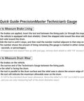 Front view of PrecisionMaster Technician's Gauge quick-guide sheet for brake lining and drum wear measurements