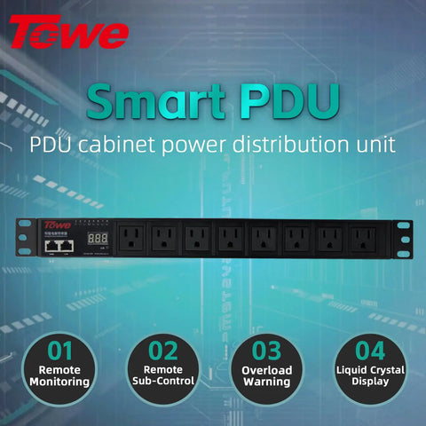 Badass 1U Rack Mount Power Conditioner With Eight Individually Switched Outlets Heavy Duty Surge Protection Led Voltage Display Smart Sequencing For Pro Audio And Data Racks mounted in a server cabinet.
