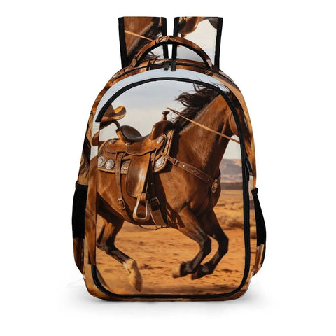 Unisex Western Galloping Horse Printed Backpack, Large Capacity Travel Daypack displayed against a white background
