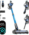 8 In 1 Cordless Stick Vacuum With 3 Suction Modes, Up To 45 Minutes Runtime shown with accessories and digital display