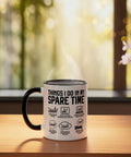 Dragon Boat Paddler Ceramic Mug For Dragonboating Fans And Teams, black and white design with text 'Things I Do In My Spare Time'.