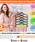Heavy Duty Metal Hangers Six Pack Featuring Fifty Four Hooks For Massive Space Saving Closet Organization And College Dorm Essentials A Straight Up Dorm Room Game Changer Now with colorful pants organized on a multi-tier rack.