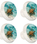 4 Pack Beach Themed Turtle And Starfish Cabinet Knobs with white ABS and crystal glass, showing ocean turtle design