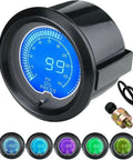 Front view of LEVANLIGHT 2-1/16 in oil pressure gauge kit, black housing with blue LED display; includes pressure sensor.