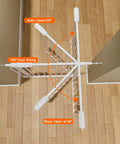 Top view of Extra Wide Walk Through Baby Gate 67 To 71.5 Inch Adjustable Width Pressure Mounted Safety Gate in a doorway open at 90°.