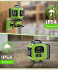 16 Line 360 Self Leveling Green Laser Level With Tripod Kit, 4D Cross Line Beams, Pro Grade Remote Control And 2 Batteries