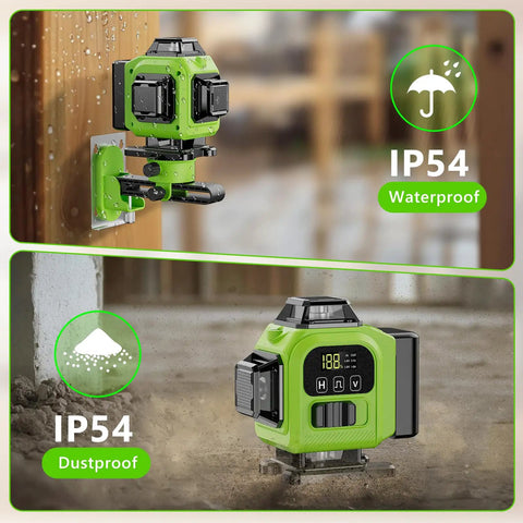 16 Line 360 Self Leveling Green Laser Level With Tripod Kit, 4D Cross Line Beams, Pro Grade Remote Control And 2 Batteries