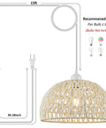 Rattan Pendant Light With Hemp Rope Cord, Boho Wicker Basket Shade, Cream Finish, Plug In Ceiling Fixture For Kitchen Island Or Dining Room
