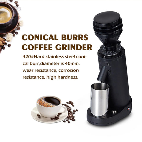 Game Changer Electric Coffee Grinder With Forty Millimeter Stainless Steel Conical Burrs And Nineteen Adjustable Grind Sizes For Perfect Drip French Press And Cold Brew Coffee Setup, showing the grinder with coffee.