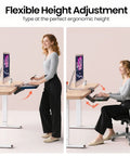 Woman using Ergonomic Under Desk Keyboard Tray With Sliding Platform And Built In Wrist Rest Storage Drawer And Easy Glide Mount