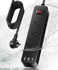 IPX6 Weatherproof Outdoor Power Strip with 3 Wide Outlets and 3 USB Ports, 6 Ft Cord, Wall Mountable, Shockproof Surge Protector