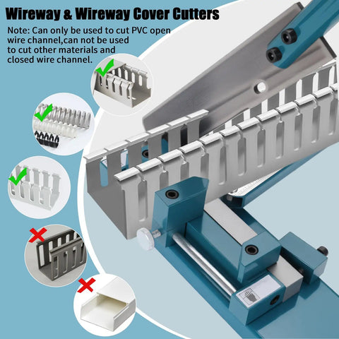 Top Shelf Pvc Cable Tray Cutter With Built In Dual Scale Ruler For Open Plastic Wiring Trunking Heavy Duty Manual Guide Rail Shear showing accurate PVC cutting details.