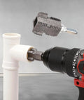 Electric Drill PVC Pipe Threader Kit With 1/2 Inch 3/4 Inch And 1 Inch Dies Reusable PVC Threading Tool Set in use on pipe