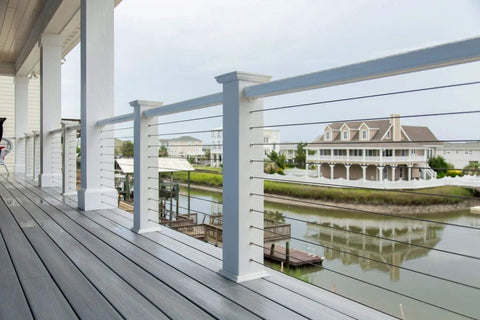 1/8 Inch Stainless Steel Wire Rope For Deck Cable Railing Kit, 7x7, 500 Feet, Marine Grade 316 along waterfront view