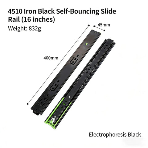 Smooth As Butter 16 Inch Push To Open Auto Rebound Soft Close Drawer Slides shown top-down with measurements.