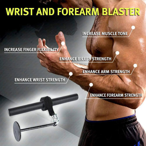 Grip Gains Forearm Wrist Roller Exerciser For Strength Training And Rehab At Home Or Gym featuring labeled muscle benefits