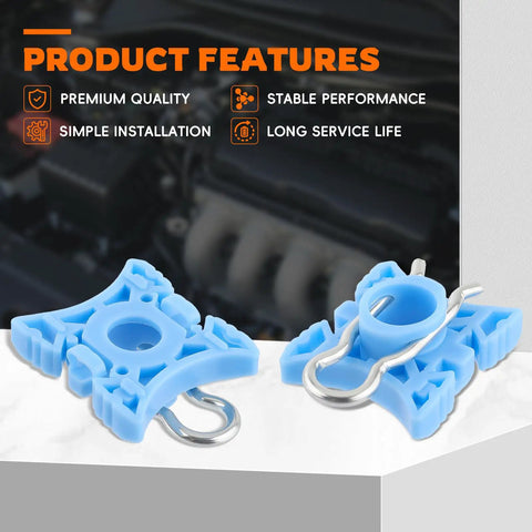 Blue nylon sliding jaw window regulator kit with clips for Volvo 1992-2009, shown on white platform, durable replacement part.