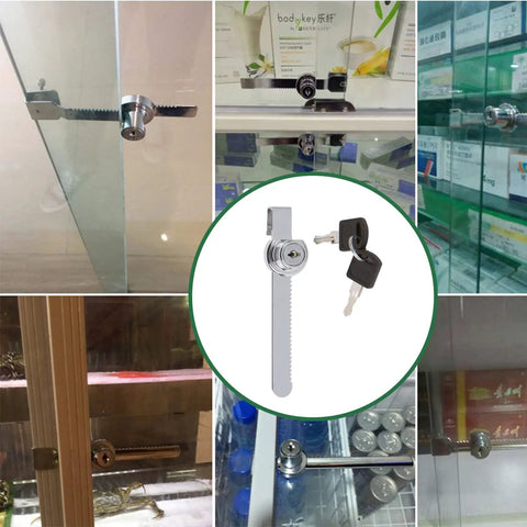 Sliding Glass Door Ratchet Lock With Chrome Finish For Cabinets And Display Showcases in various installation settings