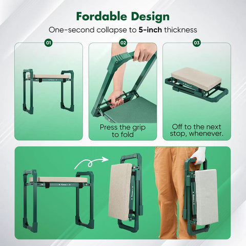 Garden Kneeler And Seat For Easy Potting, Weeding And Outdoor Tasks, Heavy Duty Foldable Stool With 10 Inch Thick Pad