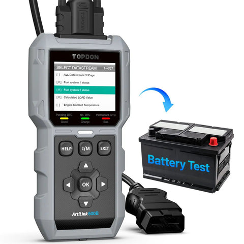 All In One OBD2 Scanner And Battery Tester For All OBDII Cars, Full Diagnostic Scan, 12V Battery Health Check, with display and connector