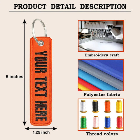 Personalized Embroidered Keychain With Double Sided Name Text Go To Car Key Holder Gift For Men Women Motorcycle Scooter Bicycle In 11 Color Options Lightweight Metal Clip with embroidery and fabric details