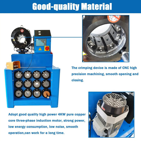 Heavy Duty Hydraulic Hose Crimping Machine Badass Vertical Electric Press with a high power motor and 13 die sets for precise crimping.