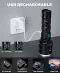 Beast 900,000 Lumen Rechargeable Flashlight Two Pack With 12 Hour Run Time, XHP70 LED charging via USB plugged into wall outlet