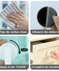 Installation steps for Heavy Duty Suction Cup Handles 2 Pack Vacuum Glass Door Knobs, showing cleaning, peeling, rotating, and final setup.