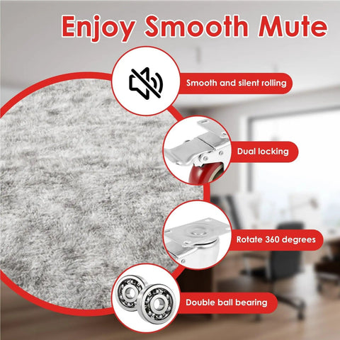 4 Pack 4 Inch Heavy Duty Swivel Caster Wheels With Locking Brakes on soft carpet, showcasing smooth silent rolling features.