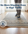 Person walking on rug secured by 16 Piece Rug Corner Grippers No Slip Rug Pads For Hardwood And Tile Non Slip Carpet Adhesive Tape 3.94 x 3.94 in.