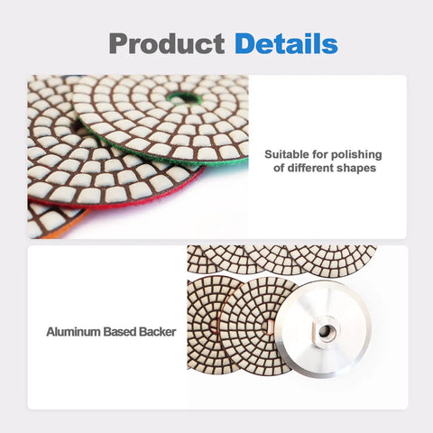 4 Inch Dry Diamond Polishing Pads Set With Aluminum Based Backing Pads For Granite And Marble Grinding And Polishing Multi Grit Kit Includes 50 100 200 400 800 Grits, Works With Grinder Or Polisher close-up