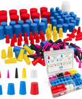 250 Piece Silicone Tapered Plug Kit With 9 Sizes For Heat Resistant Masking Up To 600 Degrees F Perfect For Powder Coating Painting Electroplating And Anodizing Jobs Without Leaking Or Failure On A Dime, assorted silicone plugs in storage case