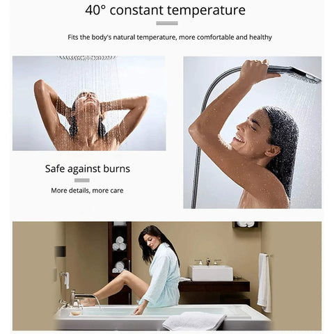 UBNMIUBV Shower Head -Pe Rain Shower System Thermosshower Combo Set with women enjoying constant temperature shower.