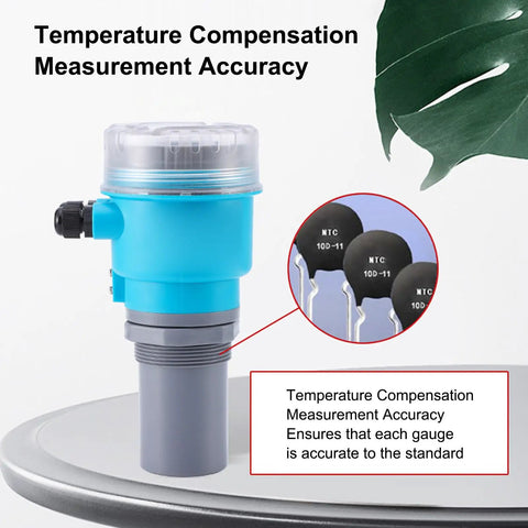 Digital Ultrasonic Water Level Sensor with LED Display showing temperature compensation measurement accuracy.