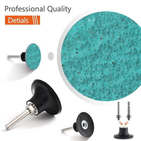 Quick Change Grinding Disc Set With 40 Pieces 2 Inch Twist On Sanding Discs 36 Grit Green Zirconia Coated, close-up texture details.