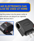 Hassle Free 220V AC To 12V DC Power Inverter With Universal Cigarette Lighter Plug for home and car electronics outlet usage.