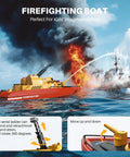 Awesome Remote Control Fireboat RC Boat For Kids 8 To 12 With 40 Minutes Run Time battling a simulated fire at sea.