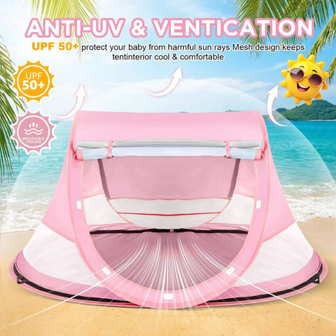 Pop Up Baby Beach Tent Sun Shade With Carry Bag No Fuss UPF 50 UV Protection Easy Setup For Beach Travel And Camping Kid Friendly