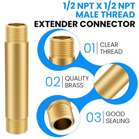 Beefy Brass Pipe Fitting Long Nipple One Half NPT Male To One Half NPT Male 4 Inch Cast Straight Extender Connector, highlighted features