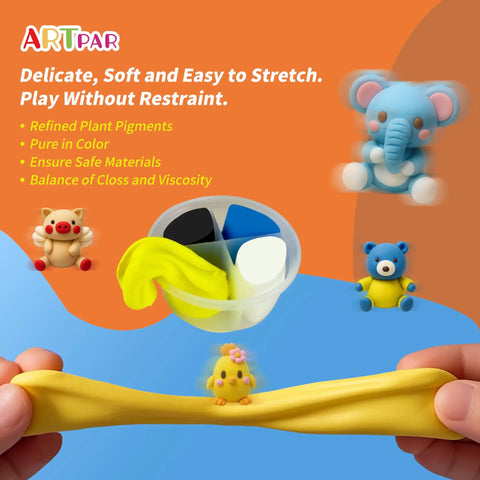 Air Dry Clay Kit For Kids With 12 Animal Sculpting Molds And 4 Vibrant Colors, Ultra Light Soft Modeling Clay being stretched
