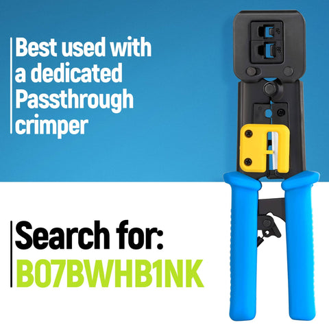 Dedicated passthrough crimper tool for RJ45 Cat6 Pass Through Connectors and Strain Relief Boots Pack of 100