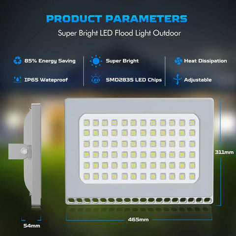 10 Pack 500W LED Flood Lights Slam Out 40000 Lumens Daylight White IP67 Weather Resistant Outdoor Security Work Lights For Garage Yard And Patio Heavy Duty Slim Frame with SMD2835 LED Chips and adjustable bracket