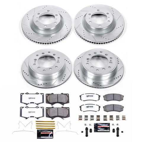 Front And Rear Brake Kit For Lexus GX460 2010-2023 And Toyota 4Runner 2010-2024 With Beefed-Up Truck And Tow Carbon Fiber Ceramic Pads Plus Drilled And Slotted Rotors Upgrade K5874-36, featuring rotors and brake pads layout.