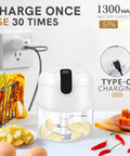 Easyspeed Wireless Garlic Chopper Mini Electric Food Processor With 304 Stainless Steel Blades For Onions Ginger And Baby Food Portable Usb Rechargeable Handheld Meat Grinder Smart Kitchen Gadget White with Type-C charging.
