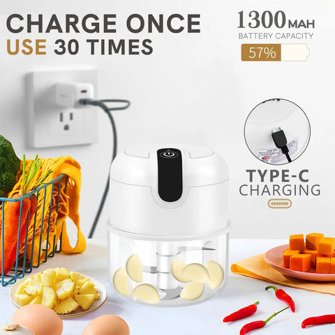 Easyspeed Wireless Garlic Chopper Mini Electric Food Processor With 304 Stainless Steel Blades For Onions Ginger And Baby Food Portable Usb Rechargeable Handheld Meat Grinder Smart Kitchen Gadget White with Type-C charging.