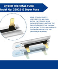 Dryer Thermal Fuse WP3392519 Universal Replacement For Whirlpool Maytag Dryer Thermal Fuse Replaces AP6008325