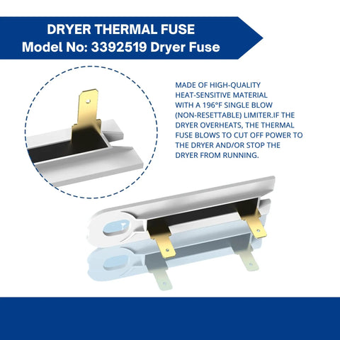 Dryer Thermal Fuse WP3392519 Universal Replacement For Whirlpool Maytag Dryer Thermal Fuse Replaces AP6008325
