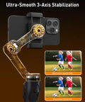 Compact 3 Axis Phone Gimbal With Detachable Magnetic Remote showing stabilization effect for iPhone and Android in sports