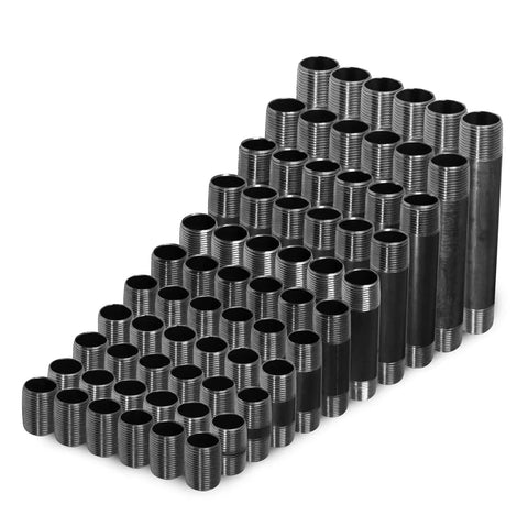 Gear Up Your DIY Projects With A Three Quarters Inch Nipples Assortment Kit For Steel Pipe Fittings In Black, Sixty Six Piece Set
