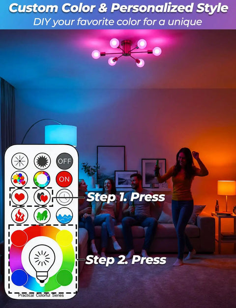 Color Changing LED Bulb With Remote Control For Dope Mood Lighting, 120 Colors, 5700K Daylight White, 70 Watt Equivalent, RGBW And White, Timing Function, A19 E26 Edison Screw, 2 Pack